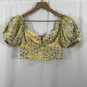Abercrombie & Fitch Yellow Floral Puff Sleeve Milkmaid Babydoll Top Size XS